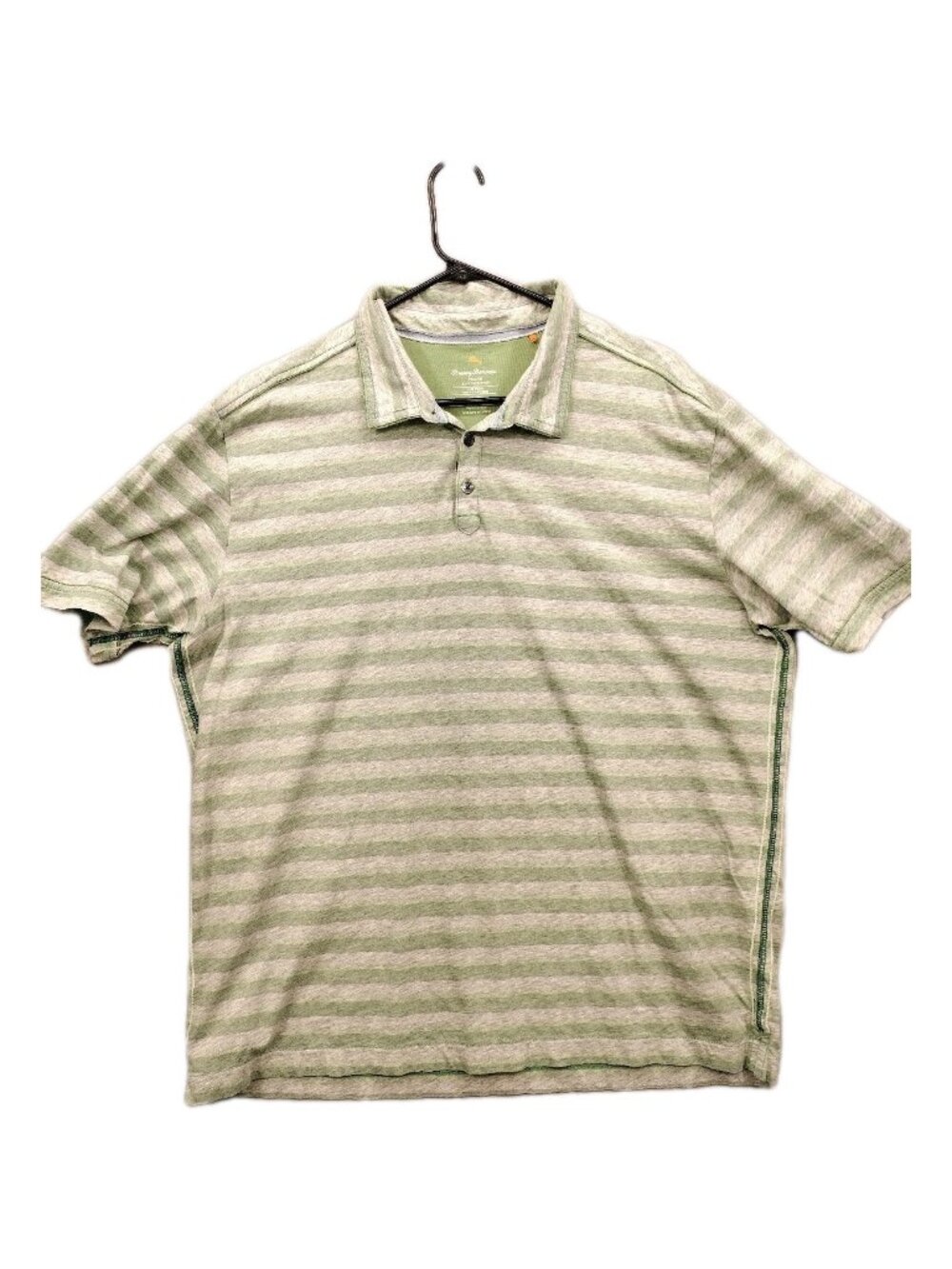 Tommy Bahama Men XL Polo Shirt Green Striped Cotton Blend Casual Golf Relaxed